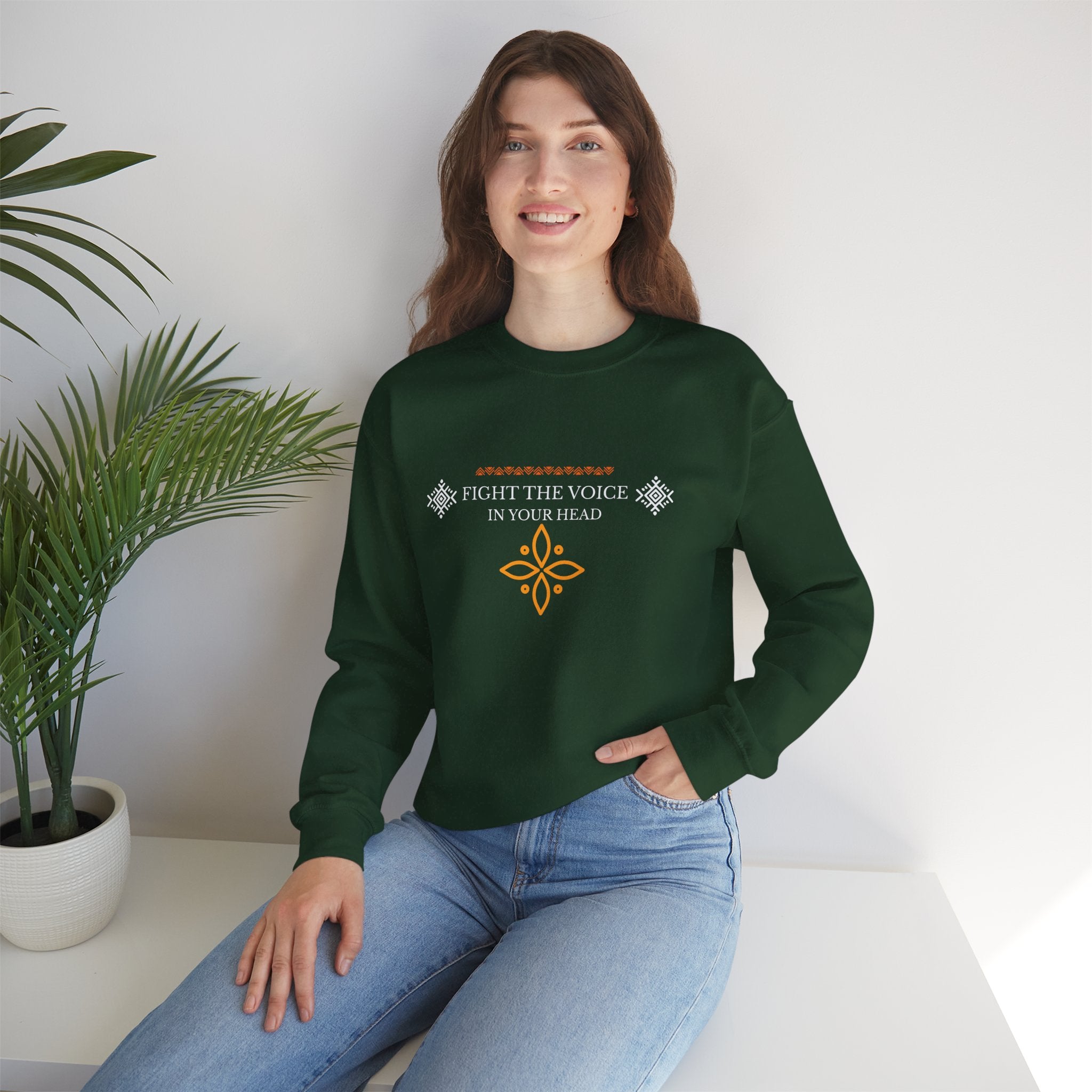 Sweatshirt Crewneck Brodé – "Fight the Voice in Your Head" | Pull Unisexe Coloris Intenses