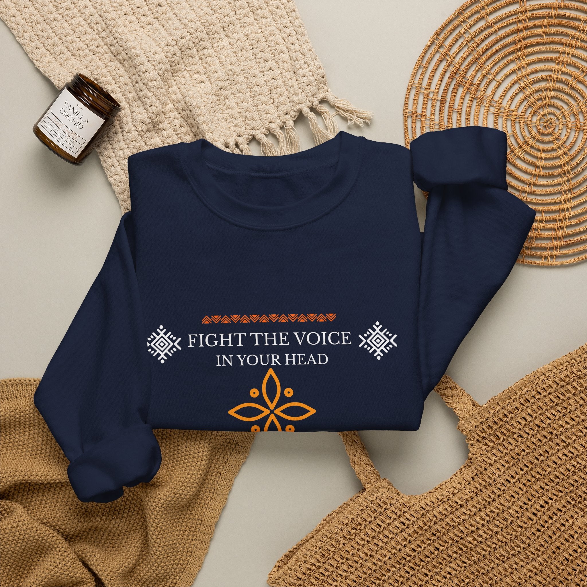 Sweatshirt Crewneck Brodé – "Fight the Voice in Your Head" | Pull Unisexe Coloris Intenses