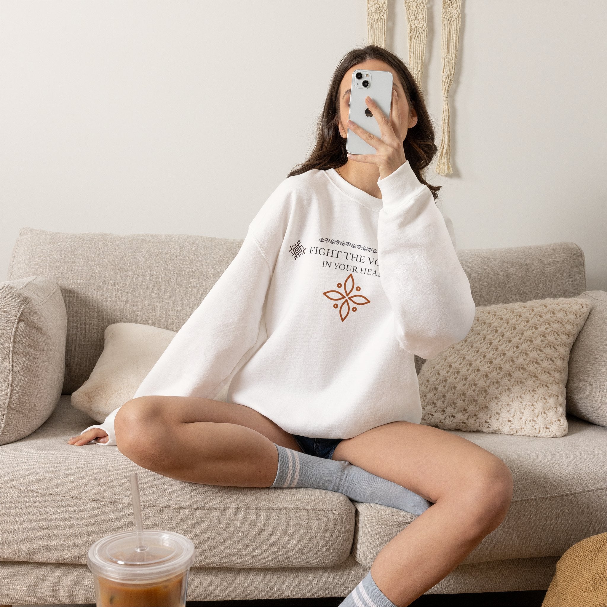 Sweatshirt Crewneck Brodé – "Fight the Voice in Your Head" | Coton Premium Unisexe