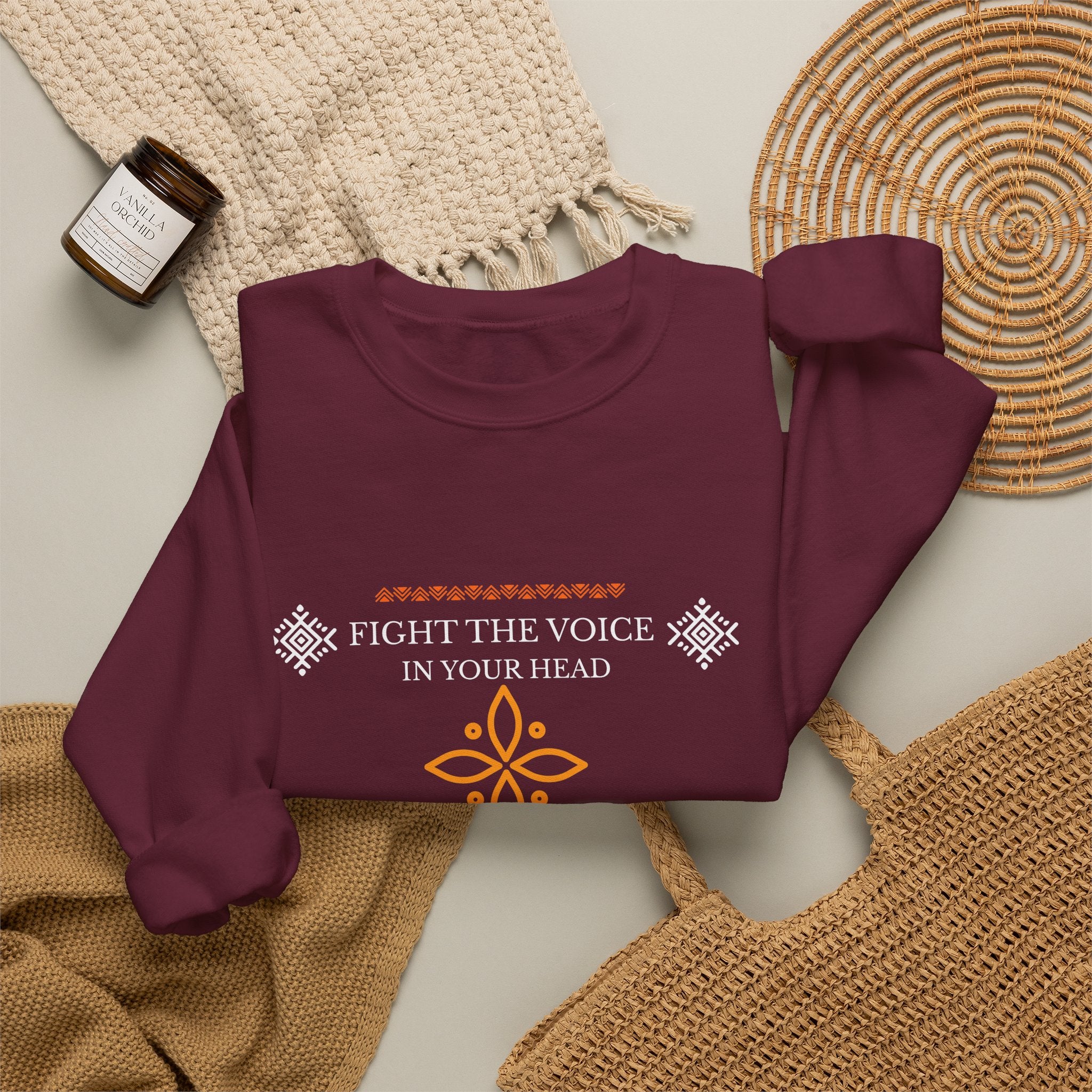 Sweatshirt Crewneck Brodé – "Fight the Voice in Your Head" | Pull Unisexe Coloris Intenses