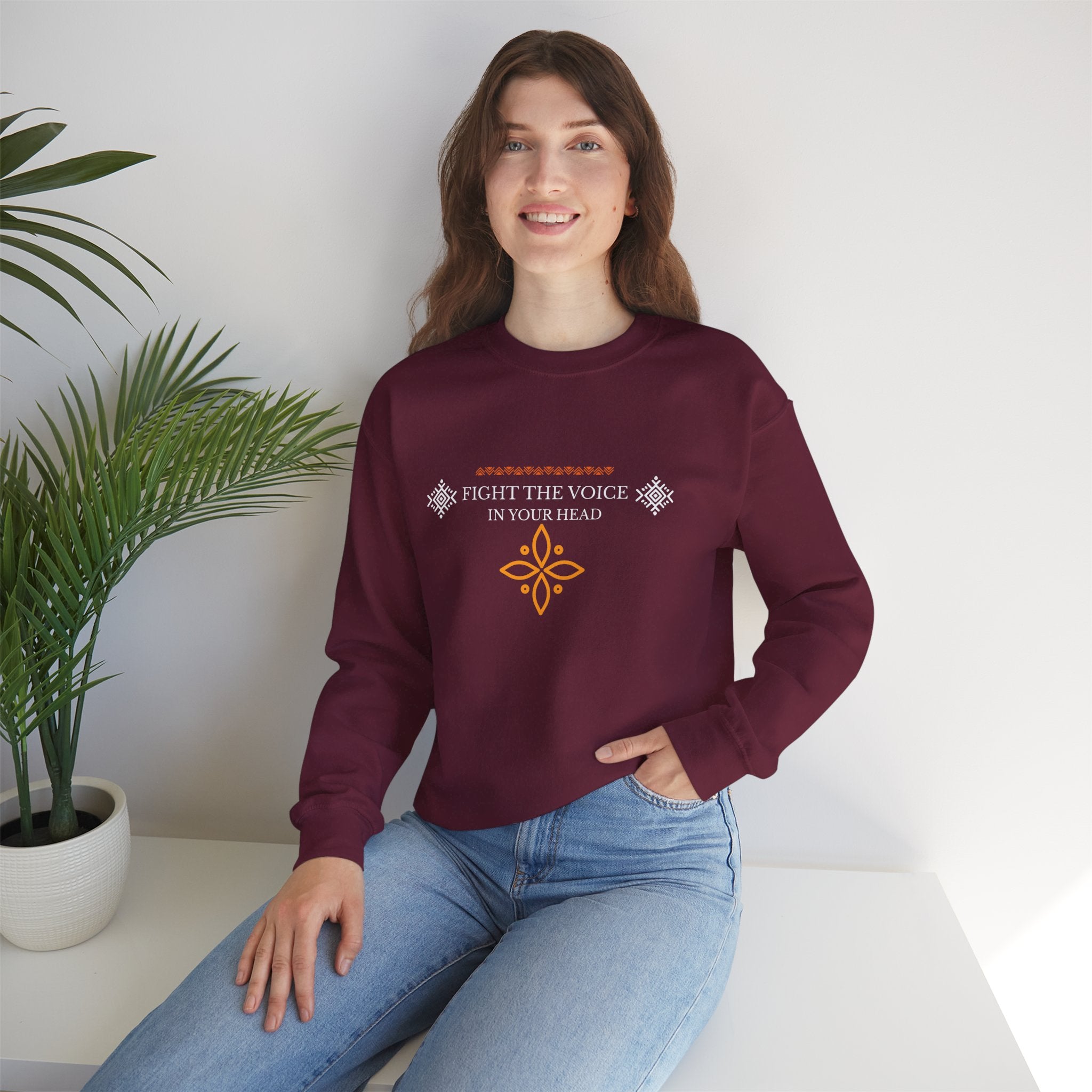 Sweatshirt Crewneck Brodé – "Fight the Voice in Your Head" | Pull Unisexe Coloris Intenses