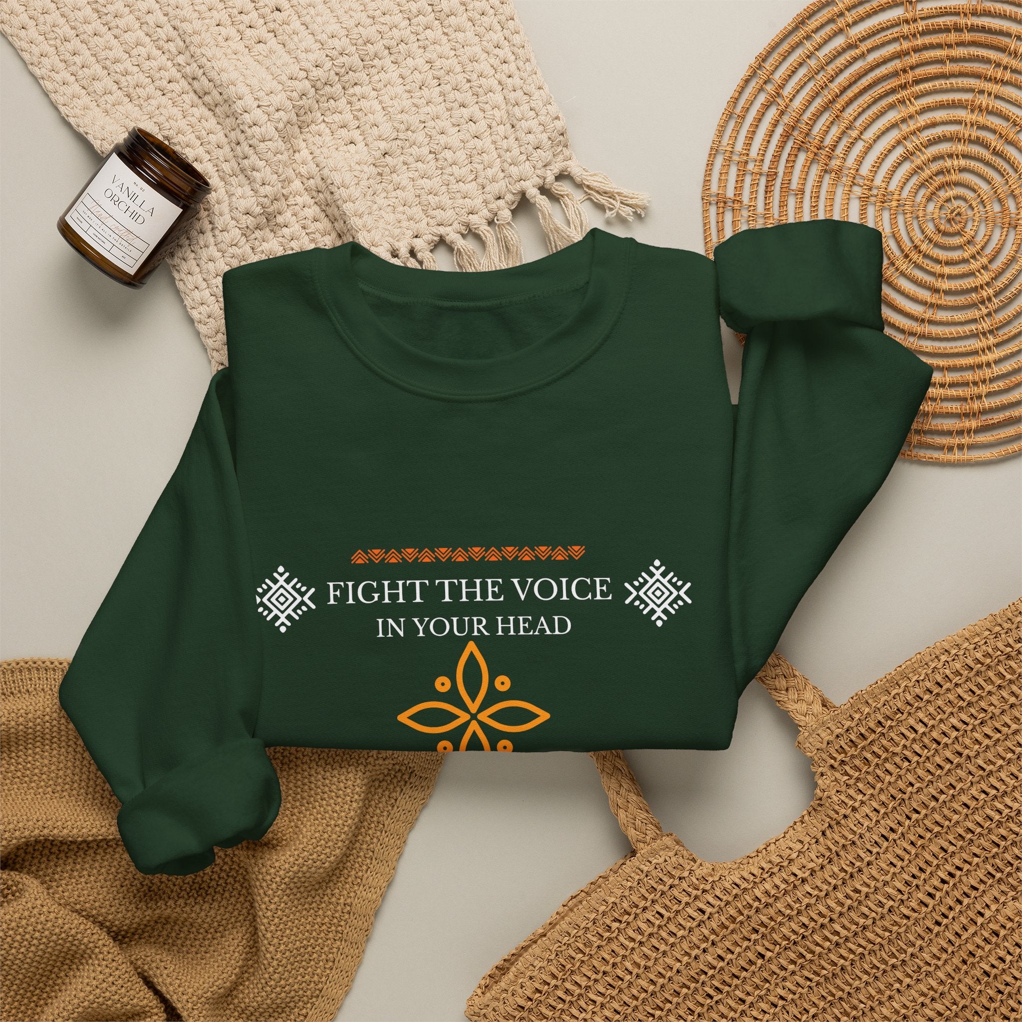 Sweatshirt Crewneck Brodé – "Fight the Voice in Your Head" | Pull Unisexe Coloris Intenses