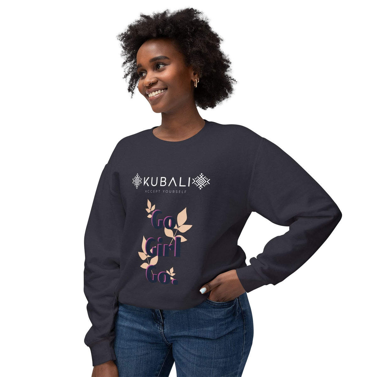 Sweat Col Rond Floral KUBALI —" Go Girl Go"