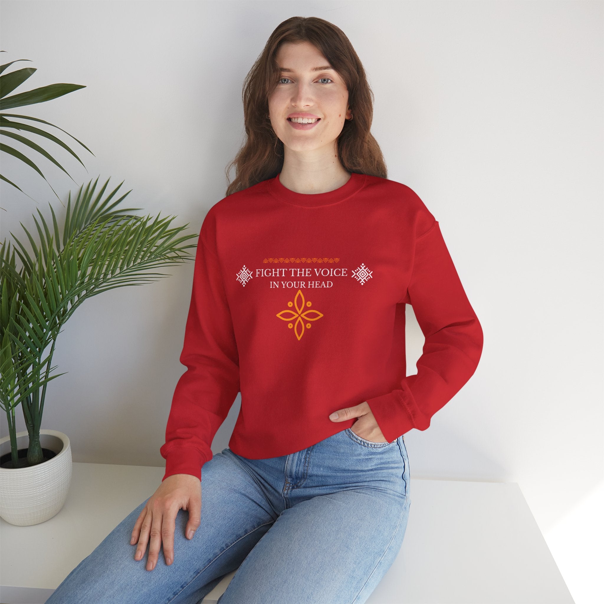 Sweatshirt Crewneck Brodé – "Fight the Voice in Your Head" | Pull Unisexe Coloris Intenses